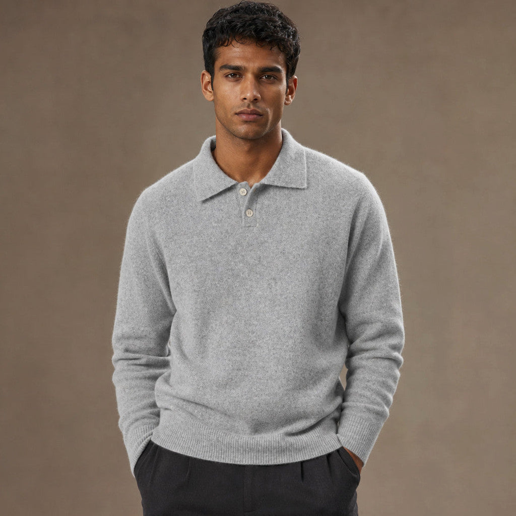 Cordell | Knit Polo Shirts with Tipped Collar in Light Gray – Premium Editorial