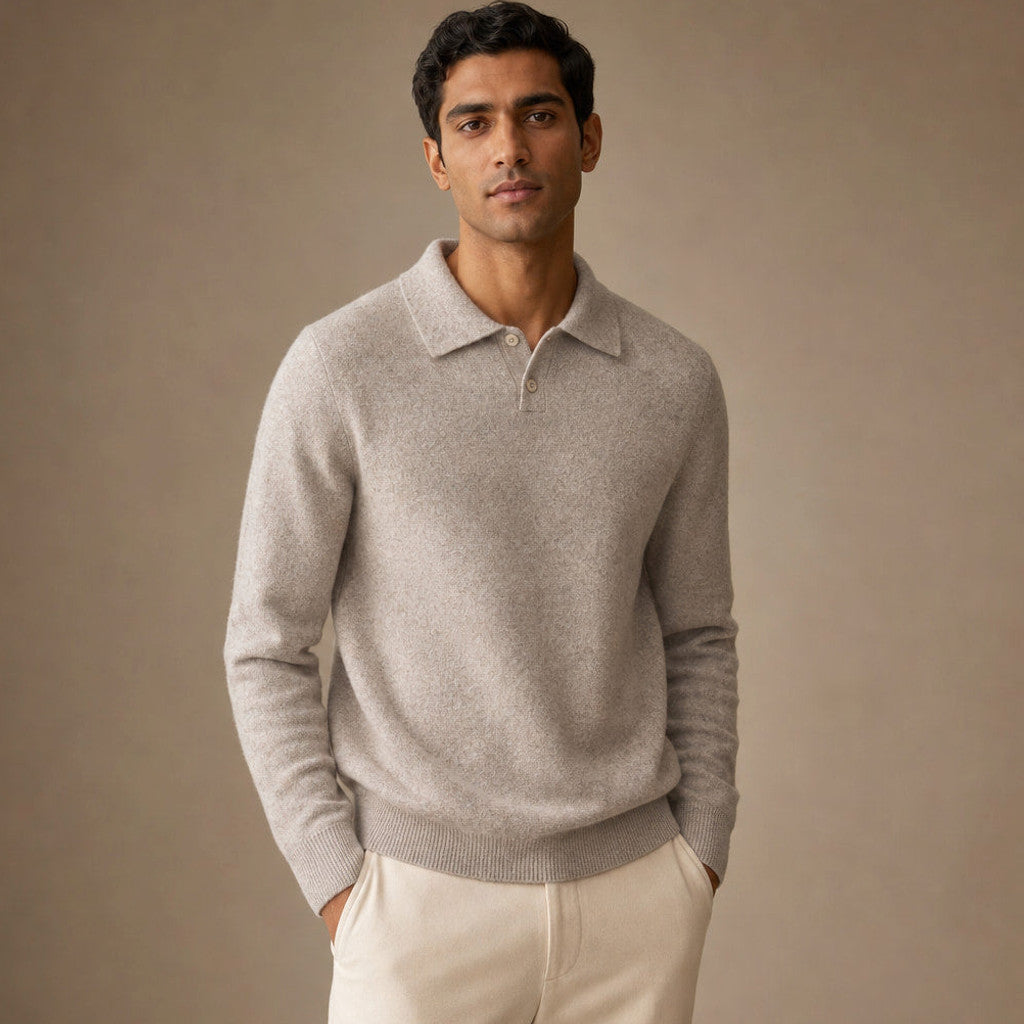 Cordell | Knit Polo Shirts with Tipped Collar Oat – Side Angle View