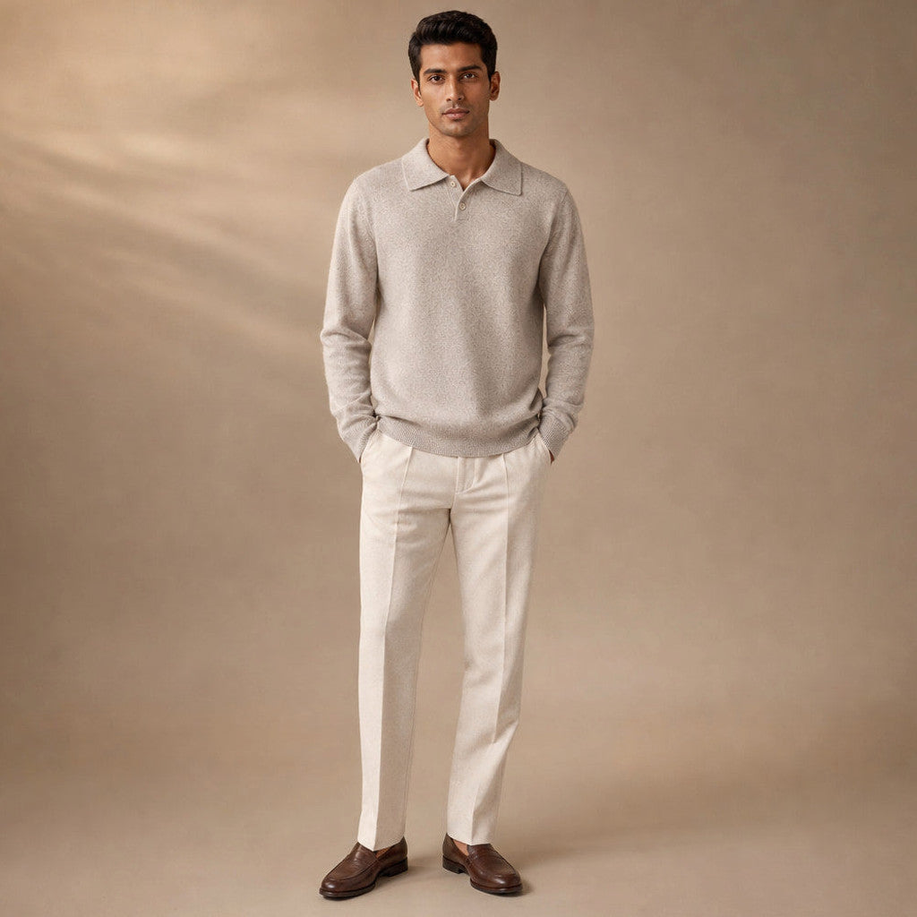 Cordell | Knit Polo Shirts with Tipped Collar Oat – Full Look