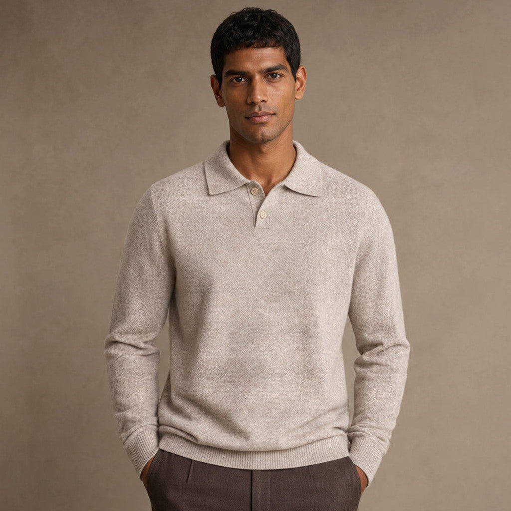 Cordell | Knit Polo Shirts with Tipped Collar in Oat – Premium Editorial