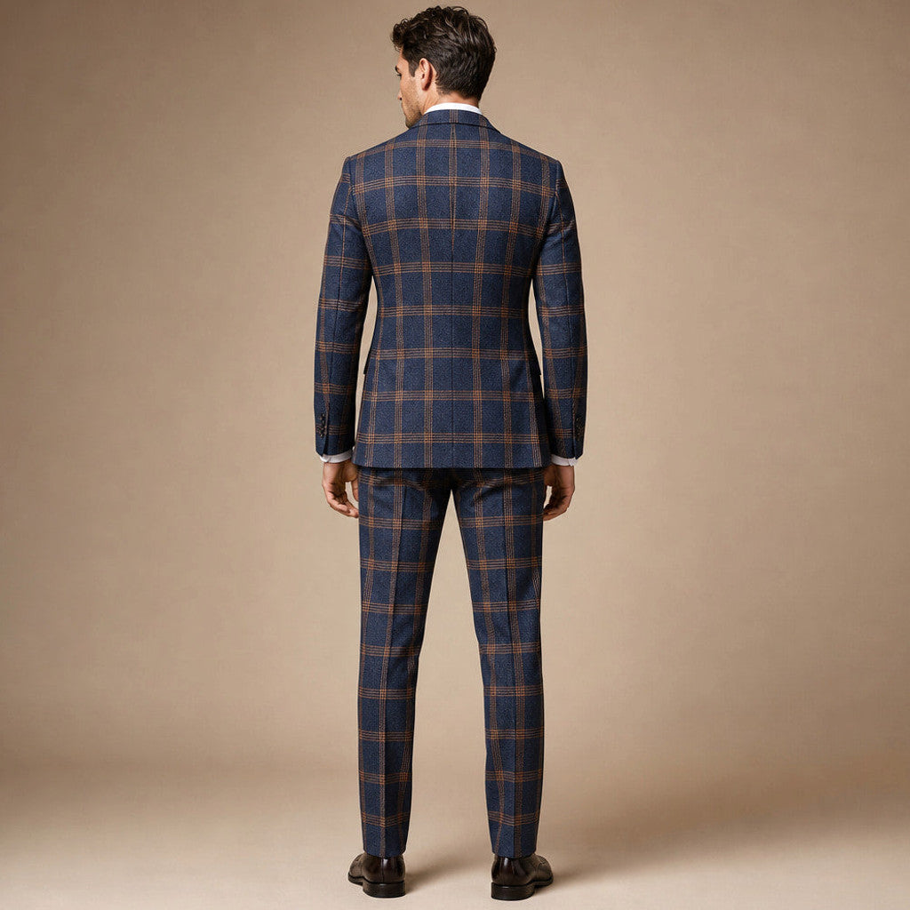 Corvell | Three Piece Suit One Button Navy Navy – Side Angle View