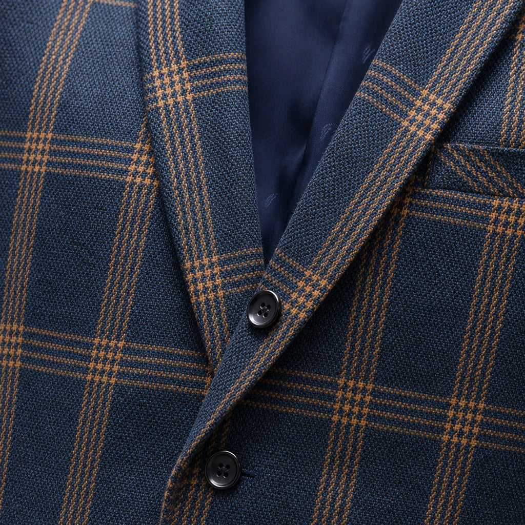 Corvell | Three Piece Suit One Button Navy Navy – Fabric and Detail Close-Up