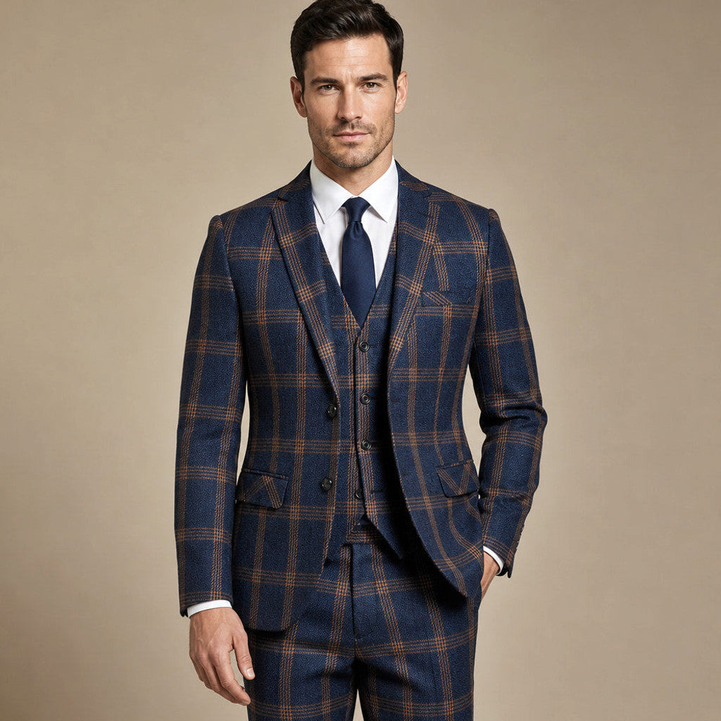 Corvell | Three Piece Suit One Button Navy Navy – Full Look