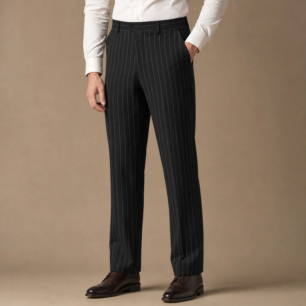 Corwin | Dress Pants Striped Flat Front in Black – Premium Editorial