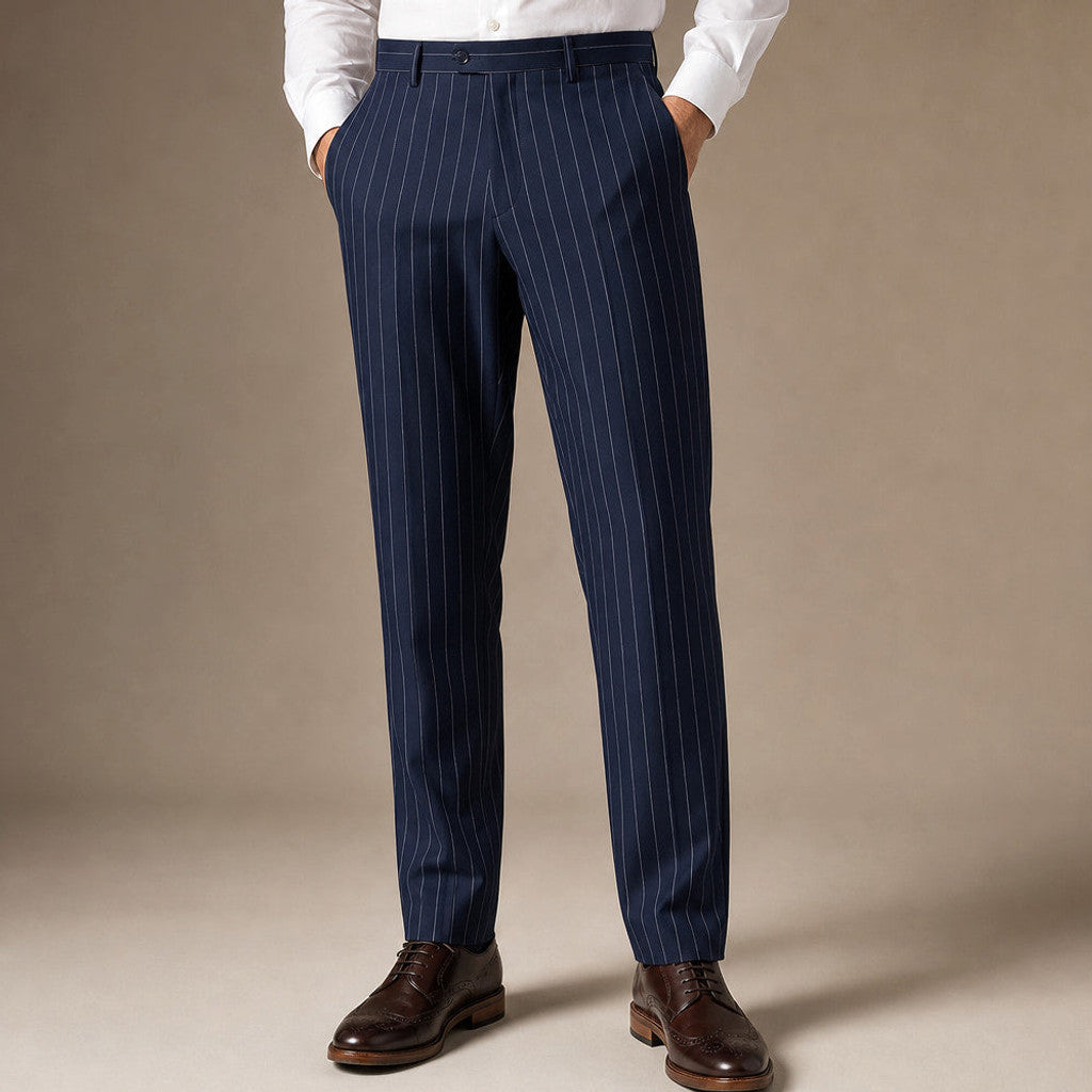 Corwin | Dress Pants Striped Flat Front Navy – Product Photo