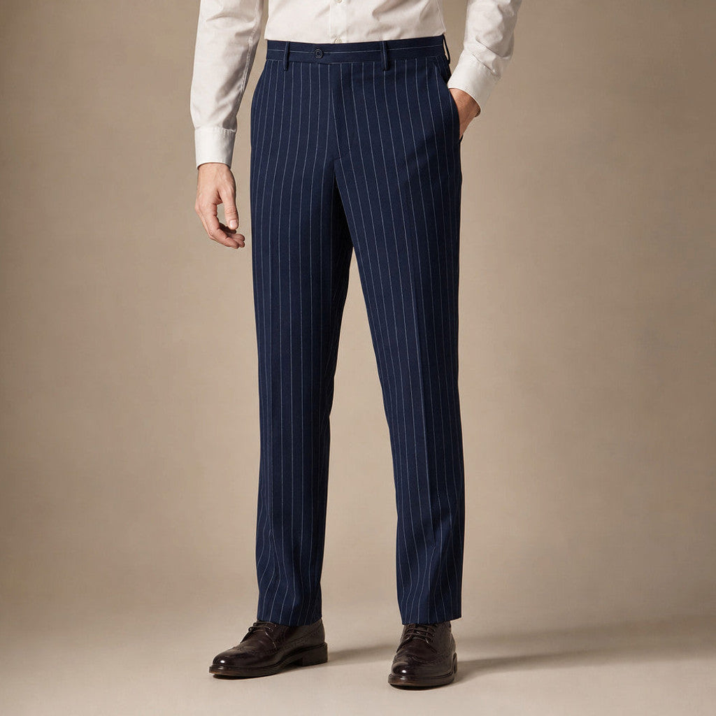 Corwin | Dress Pants Striped Flat Front in Navy – Premium Editorial