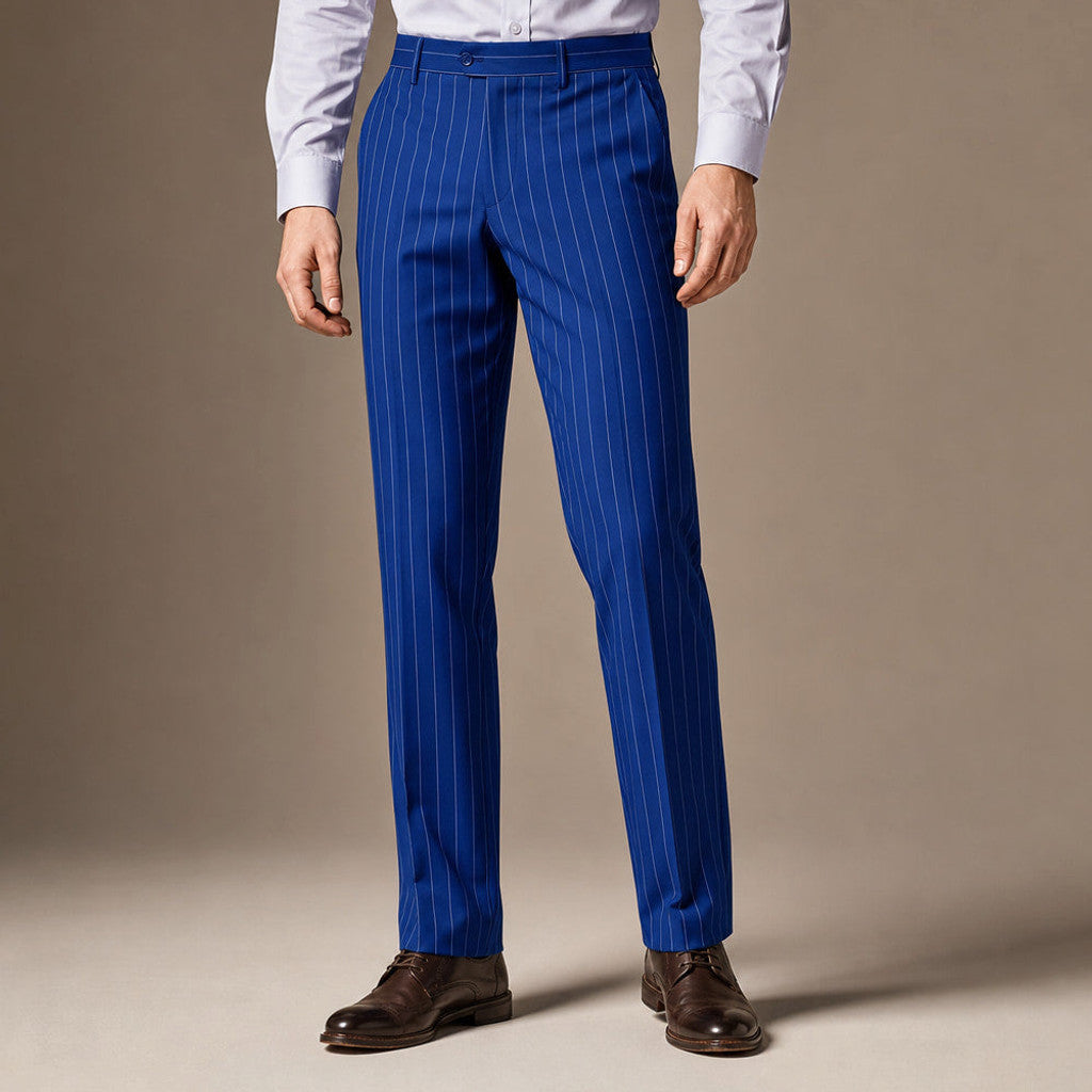 Corwin | Dress Pants Striped Flat Front in Royal Blue – Premium Editorial