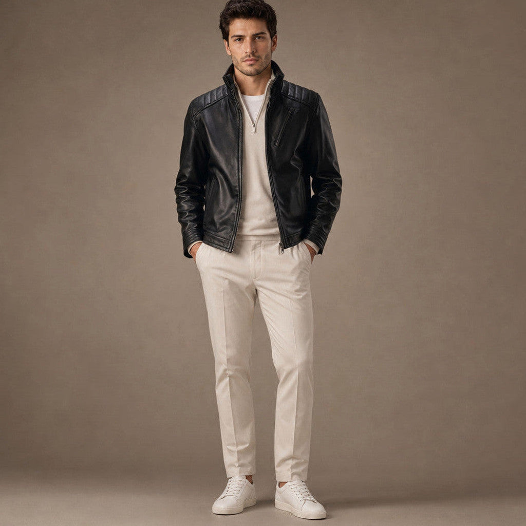Cottle | Biker Jacket Sheepskin Leather Black – Product Photo