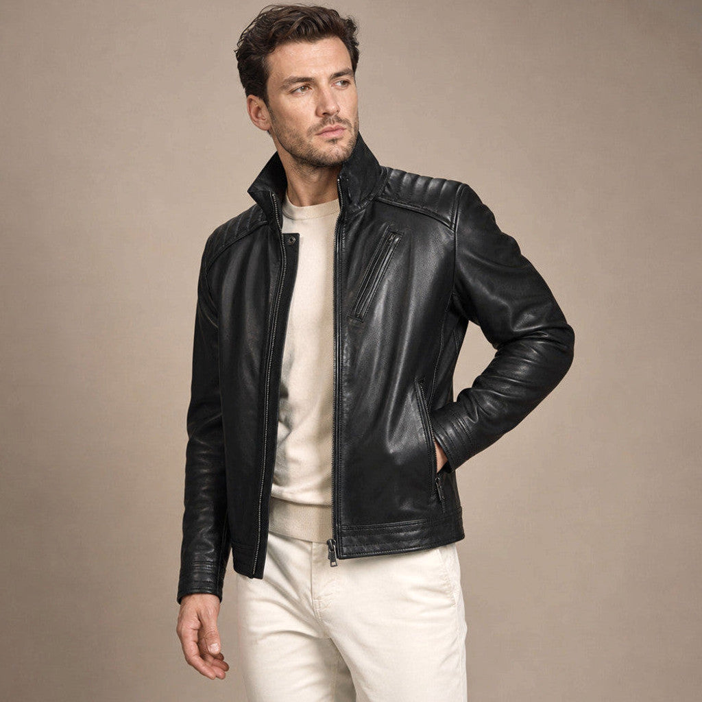 Cottle | Biker Jacket Sheepskin Leather Black – Product Photo