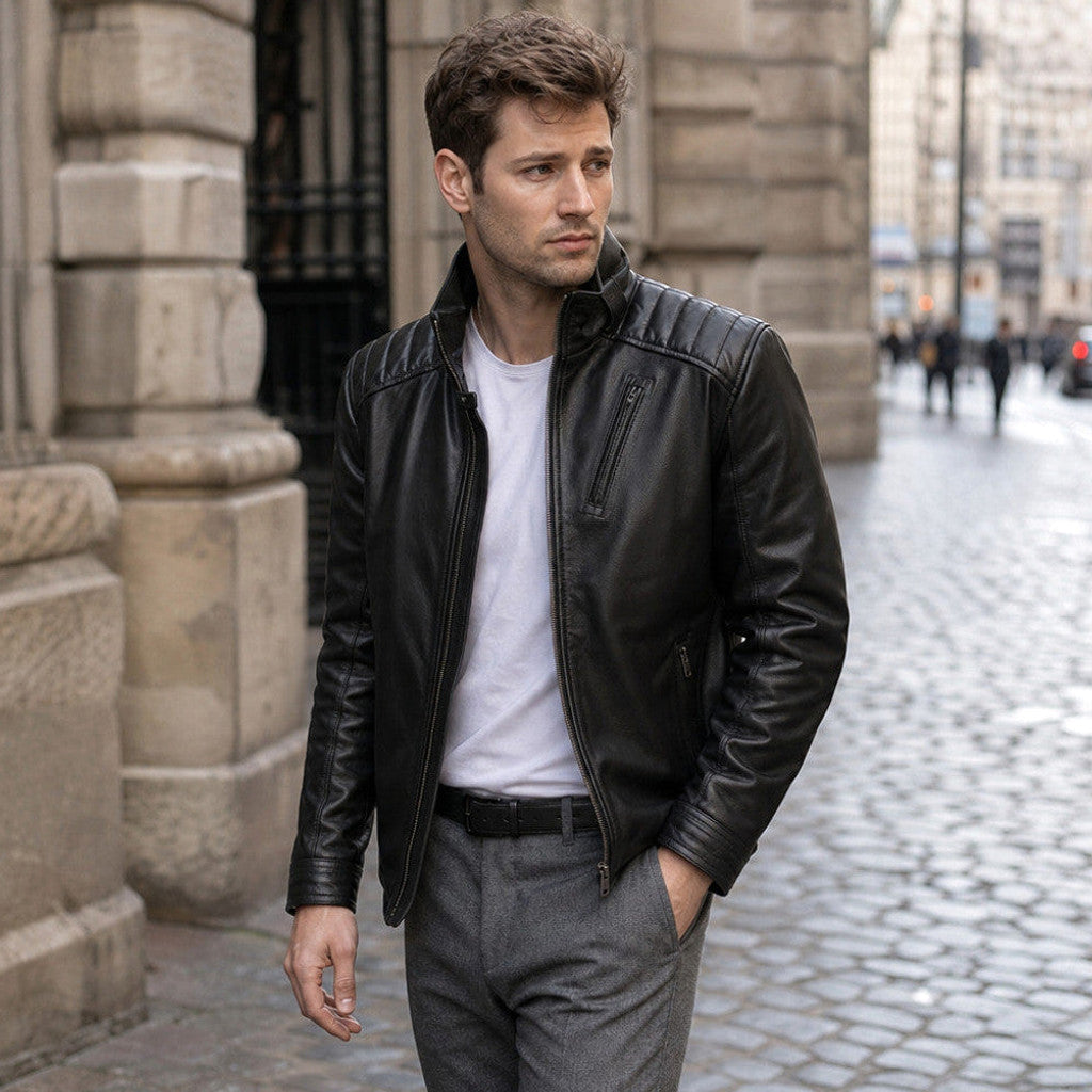 Cottle | Biker Jacket Sheepskin Leather Black – Product Photo