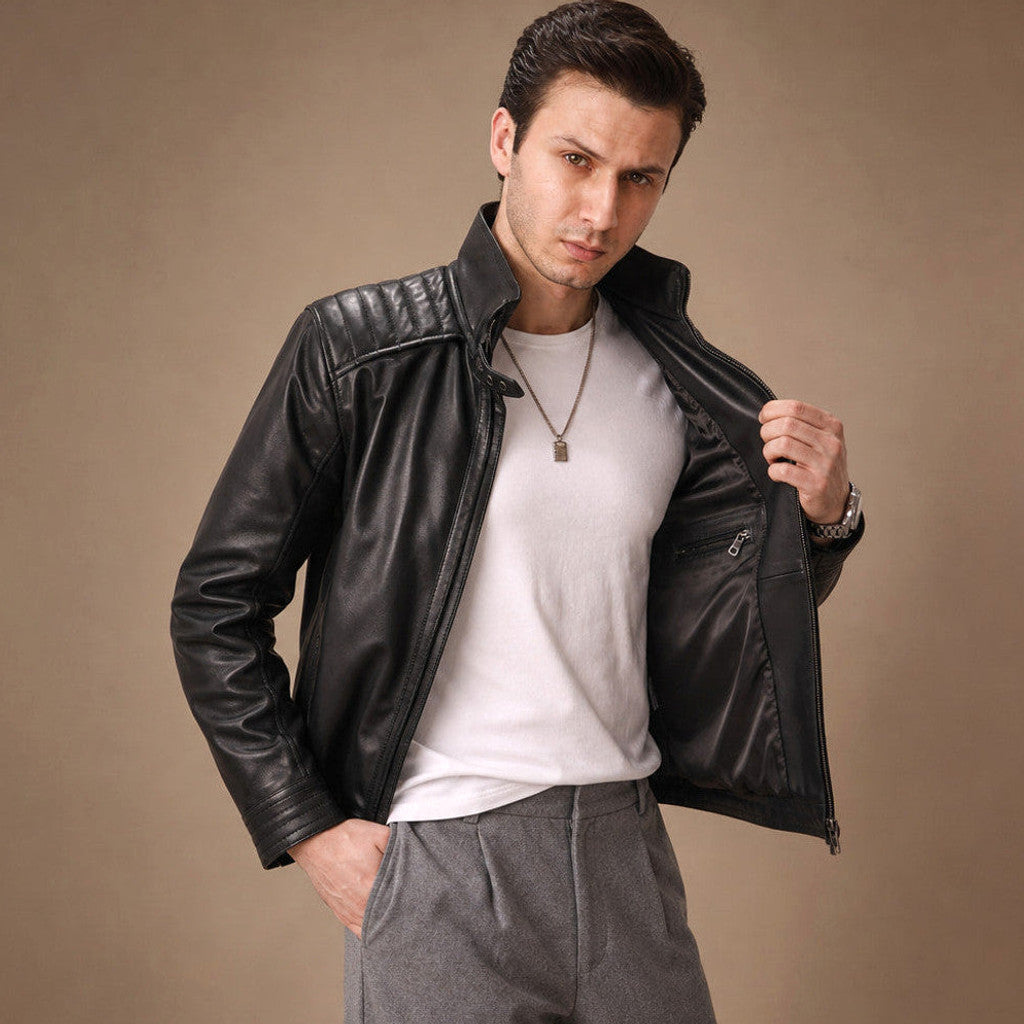 Cottle | Biker Jacket Sheepskin Leather Black – Product Photo