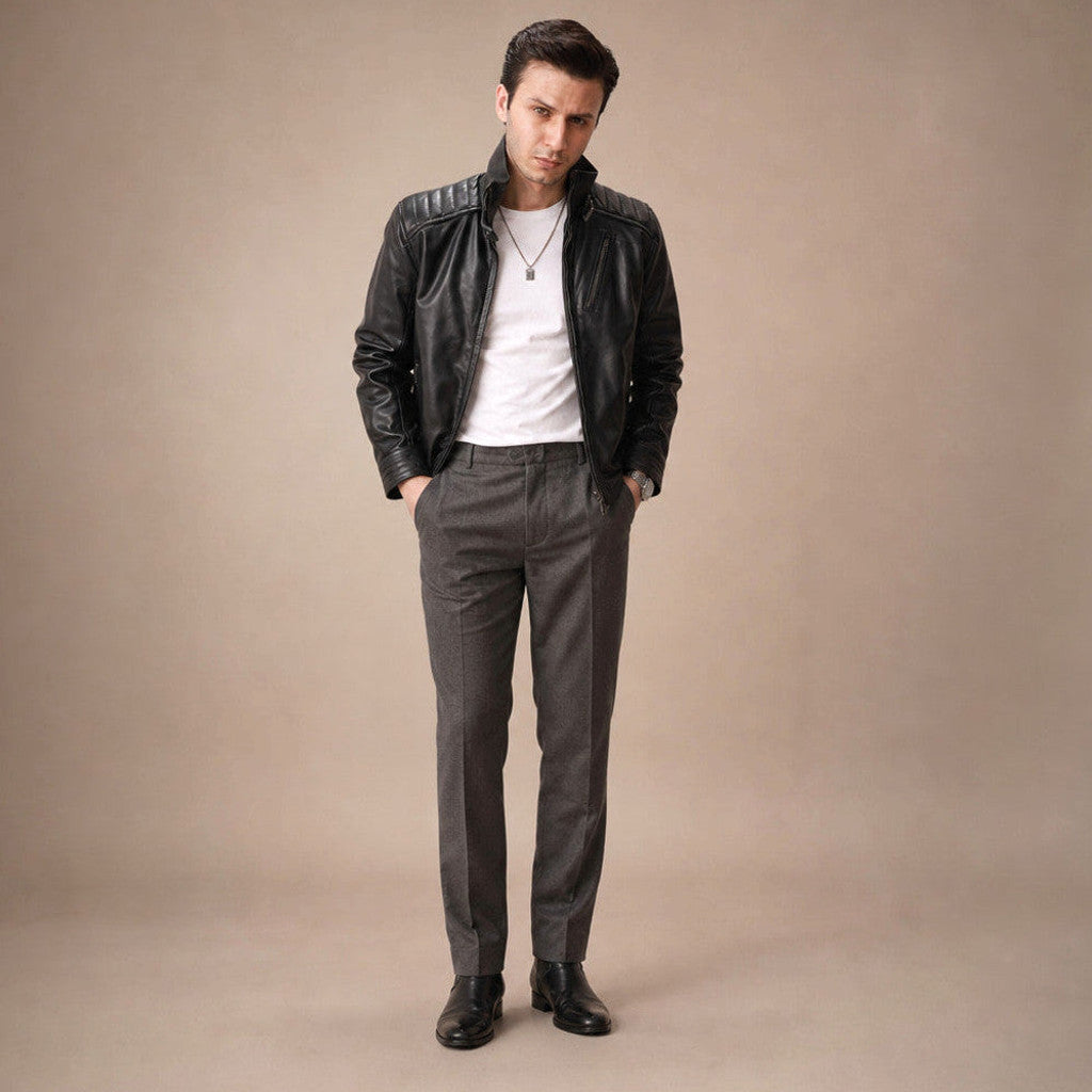 Cottle | Biker Jacket Sheepskin Leather Black – Product Photo