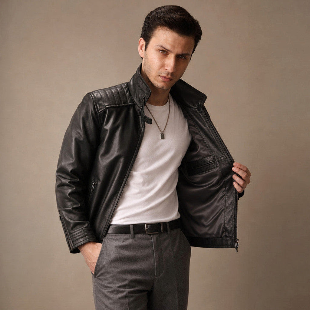 Cottle | Biker Jacket Sheepskin Leather Black – Product Photo