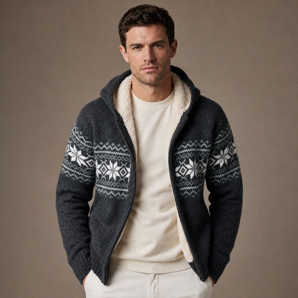 Knit Zip Up Jacket Fleece Lined Hood in Dark Gray – Tomosino Premium Menswear