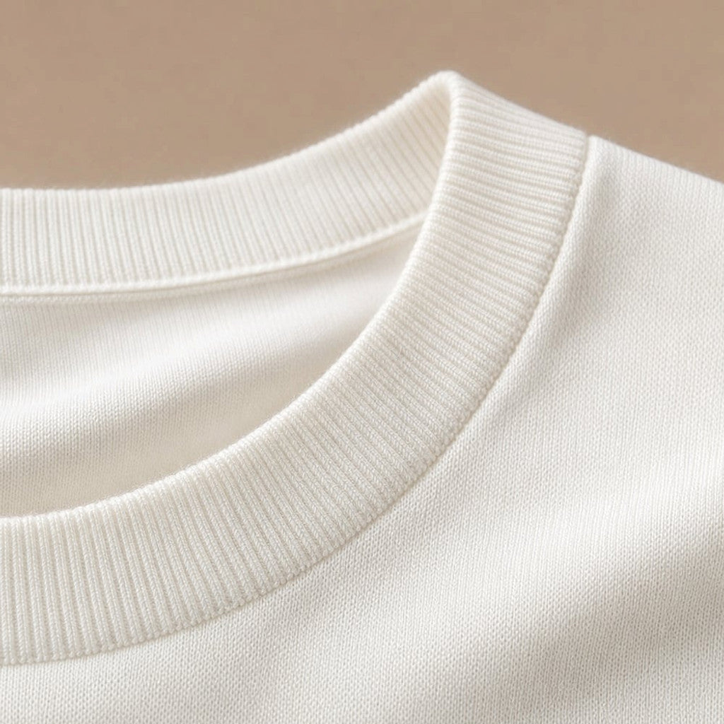 Crew Neck Merino Wool Blend Tee Tailored Fit White – Fabric and Detail Close-Up