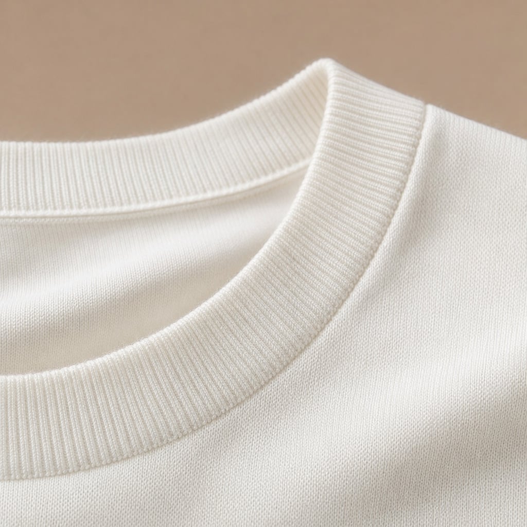 Crew Neck Merino Wool Blend Tee Tailored Fit White – Fabric and Detail Close-Up