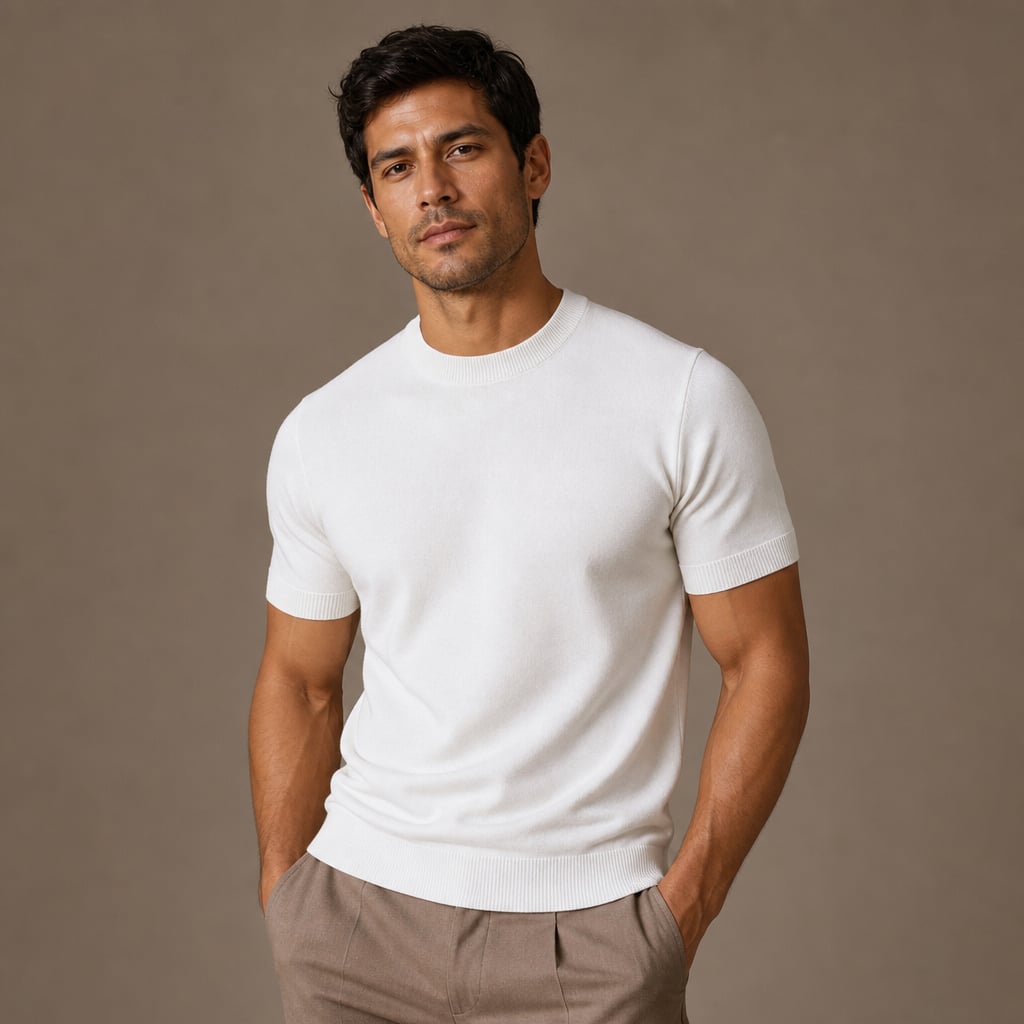 Crew Neck Merino Wool Blend Tee Tailored Fit White – Product Photo