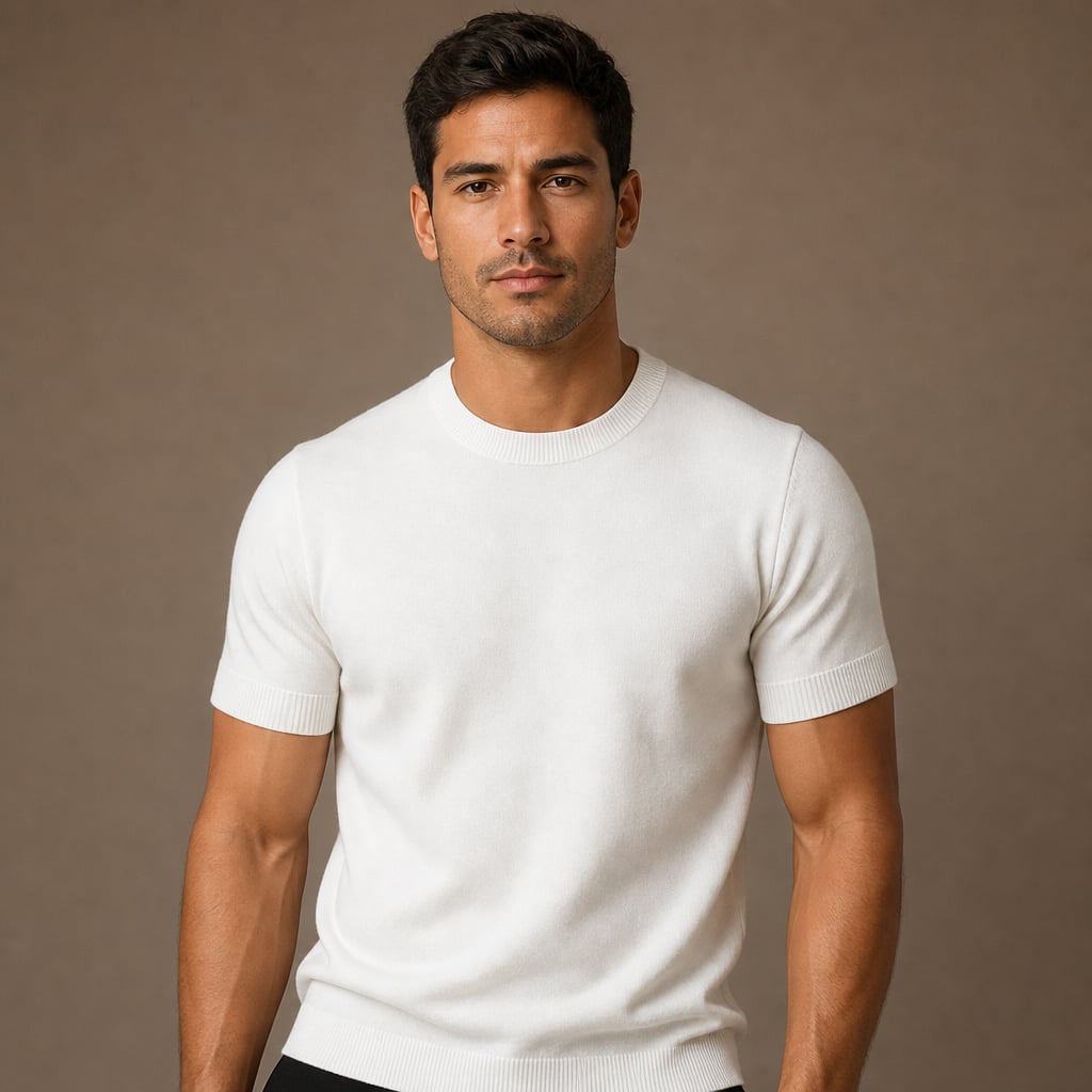 Crew Neck Merino Wool Blend Tee Tailored Fit in White – Tomosino Premium Menswear