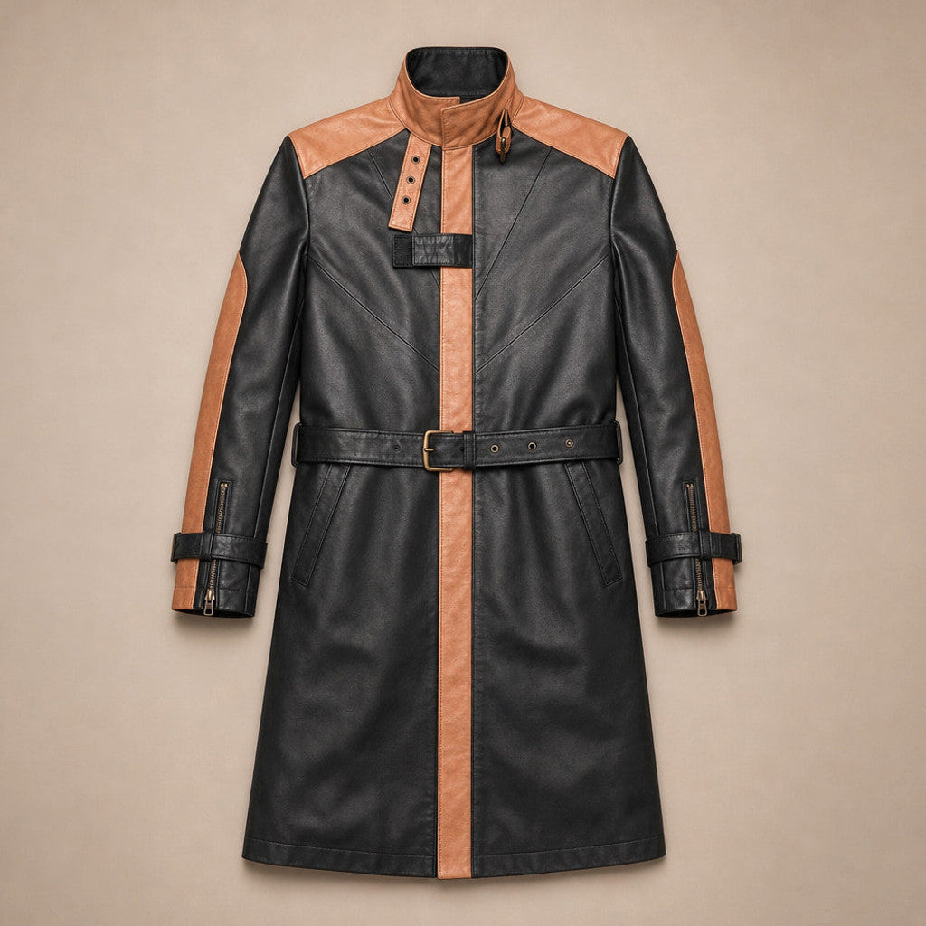 Dalverton | Leather Trench Coat Belted Black Black – Flat Lay Product Photo