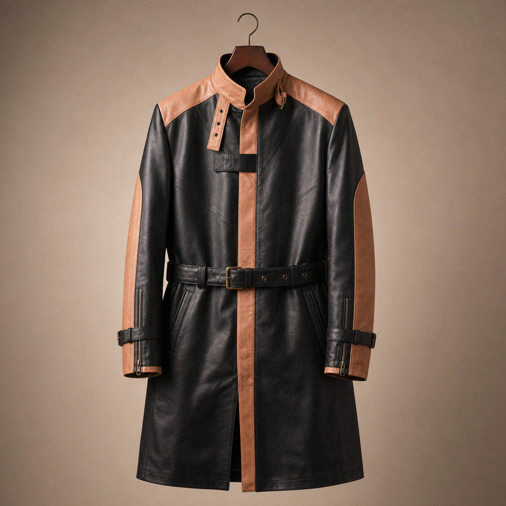 Dalverton | Leather Trench Coat Belted Black Black – Product Photo