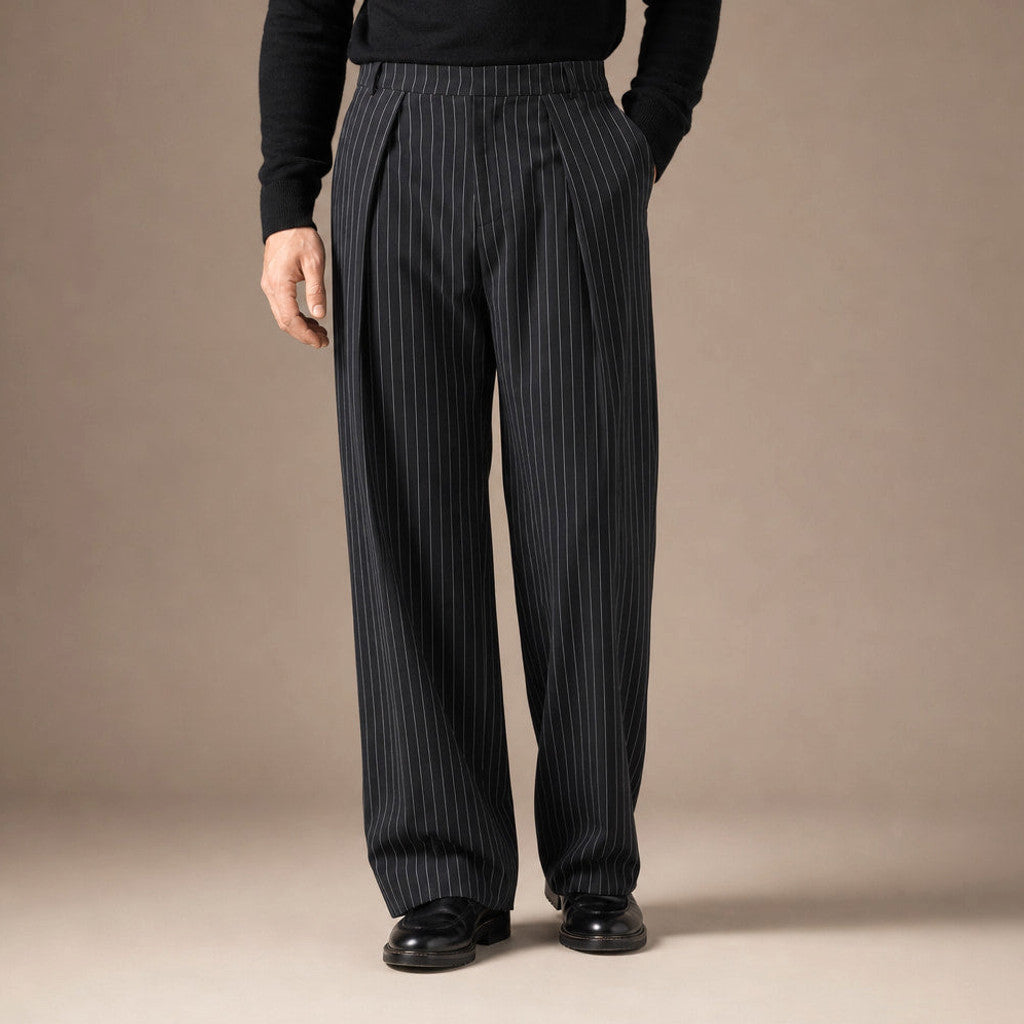 Darvard | Pinstripe Trouser Wide Leg Black Black – Product Photo