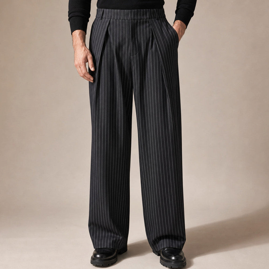 Darvard | Pinstripe Trouser Wide Leg Black in Black – Premium Editorial
