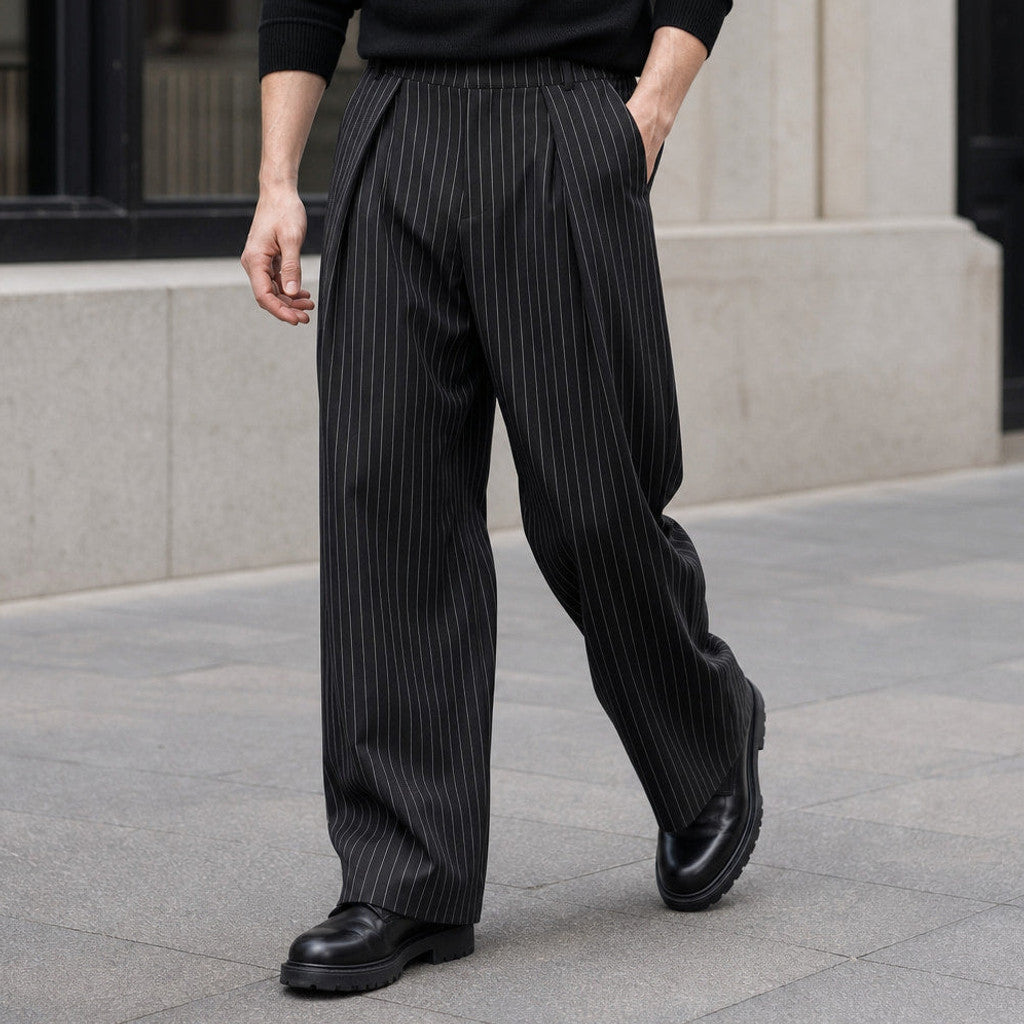 Darvard | Pinstripe Trouser Wide Leg Black Black – Styled Editorial Shot