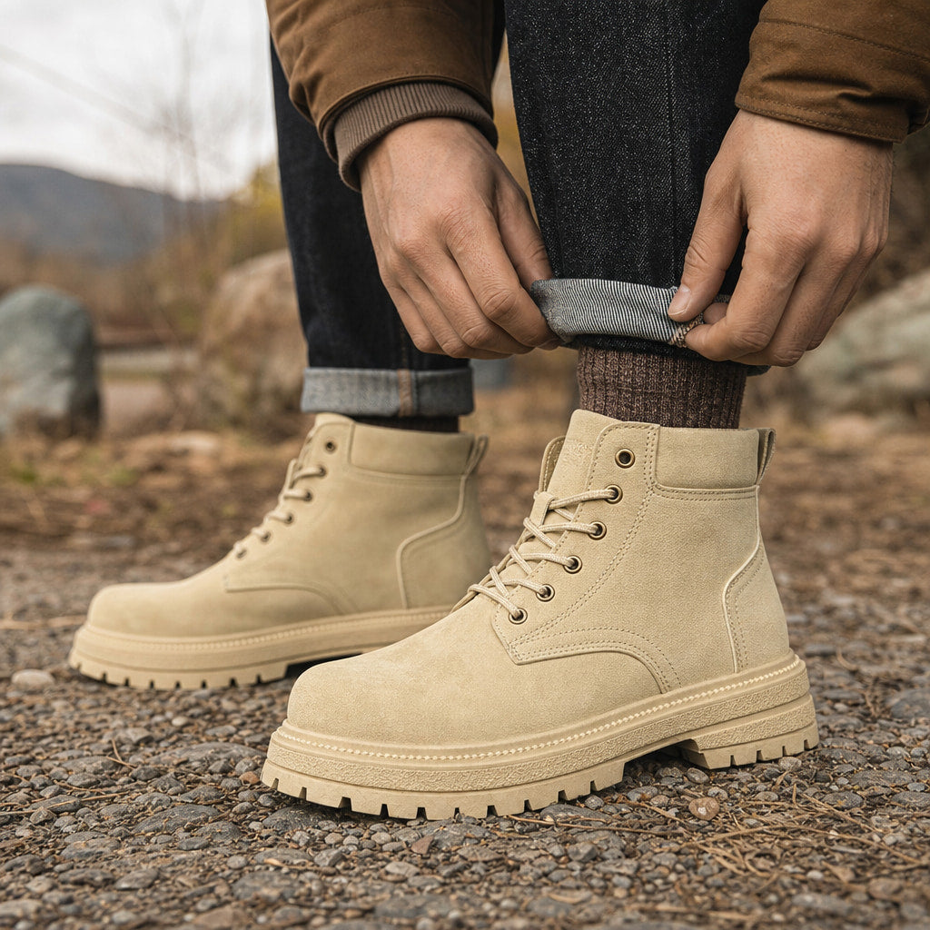 Dealer Boots Suede Lace-Up Beige – Side Angle View