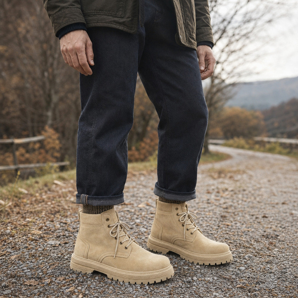 Dealer Boots Suede Lace-Up Beige – Full Look