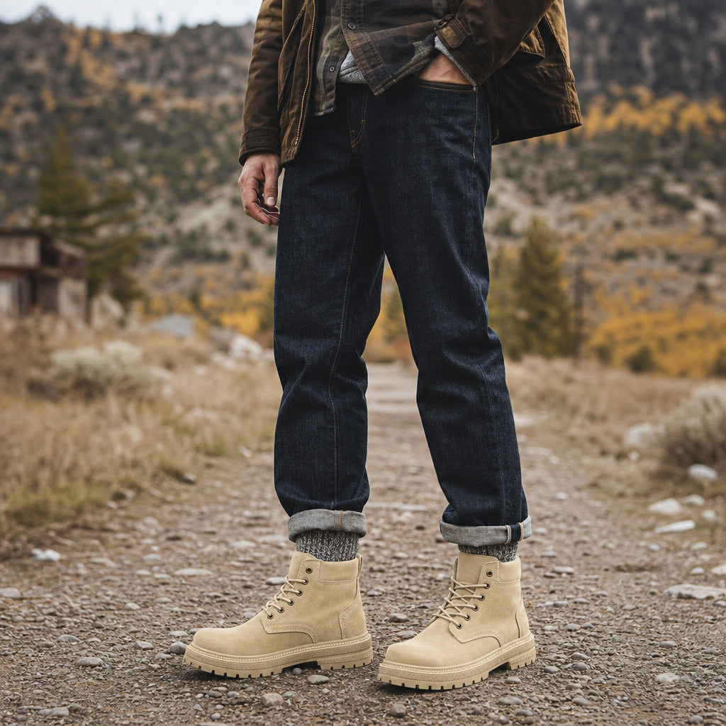 Dealer Boots Suede Lace-Up Beige – Product Photo
