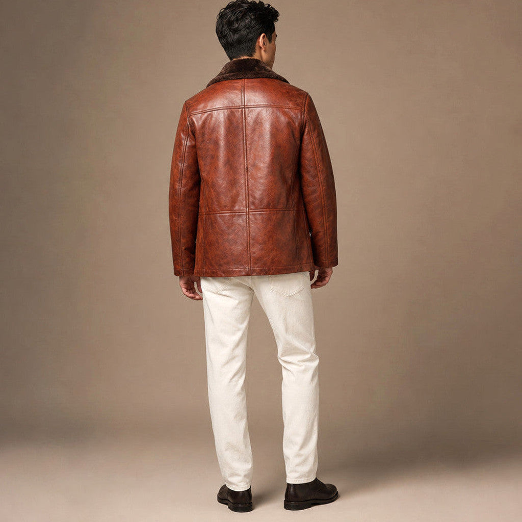 Daventry | Shearling Leather Coat Cinnamon Brown – Product Photo