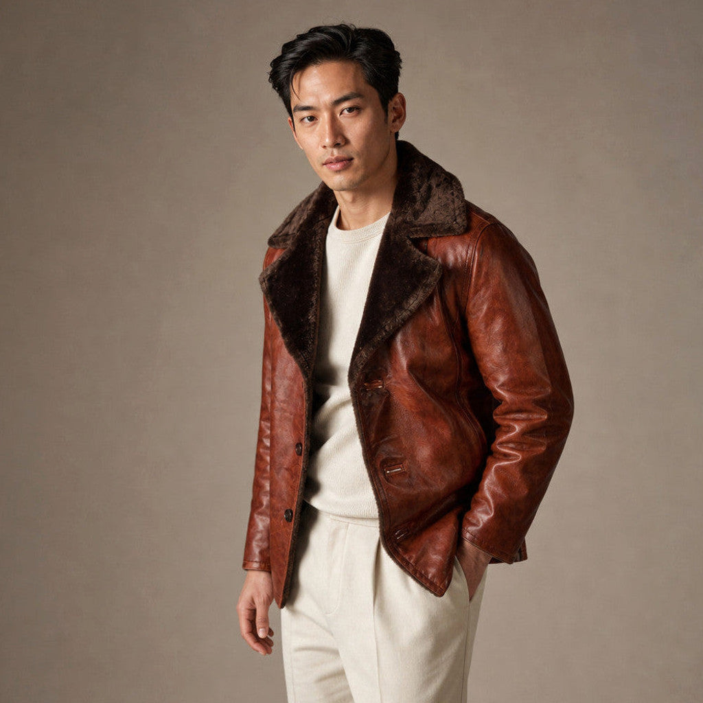 Daventry | Shearling Leather Coat Cinnamon Brown – Product Photo