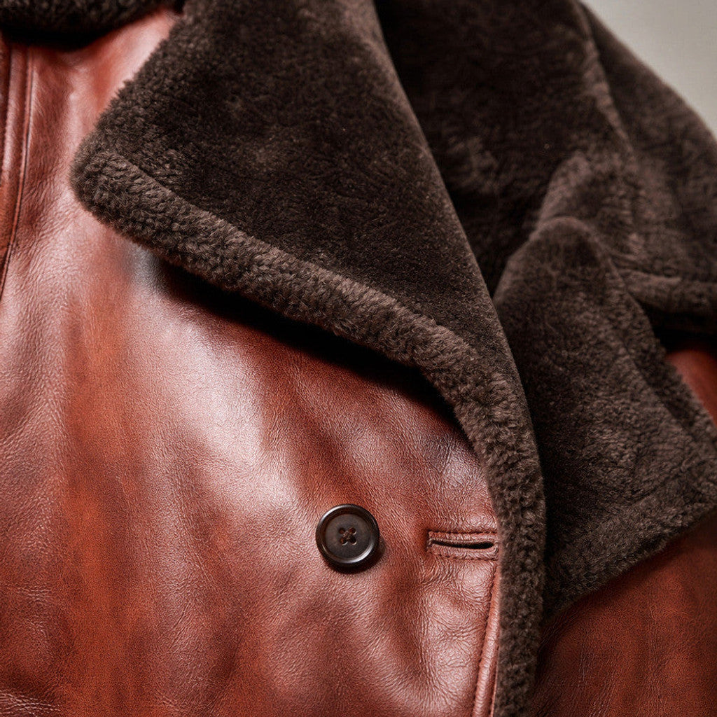 Daventry | Shearling Leather Coat Cinnamon Brown – Product Photo