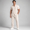 Daxwell | Matching Set Band Collar Crinkle Weave Co-Ord Apricot – Product Photo