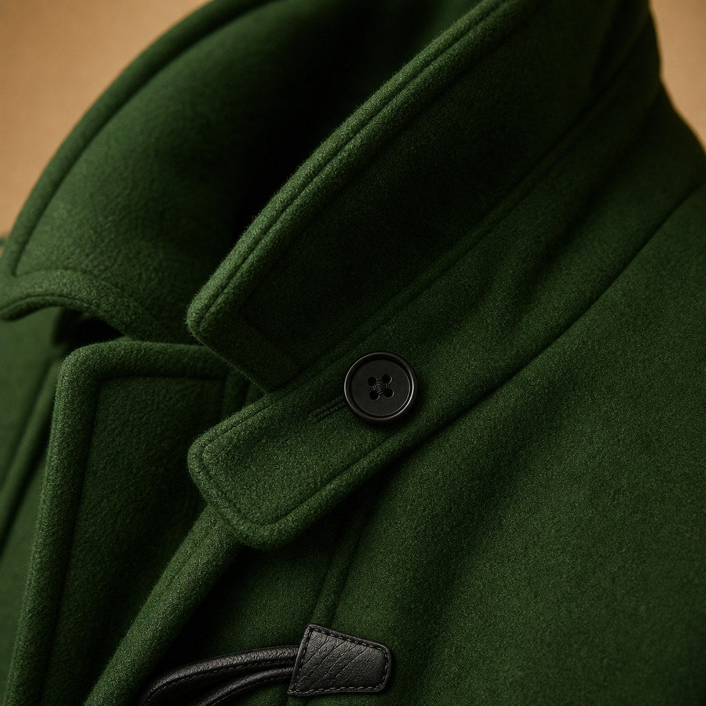 Long Winter Coat Insulated Green – Fabric and Detail Close-Up