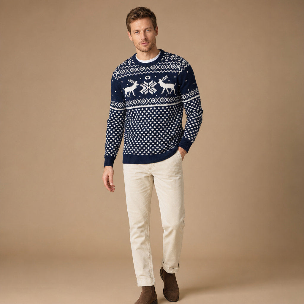 Christmas Jumper Reindeer Knit Navy Navy – Side Angle View