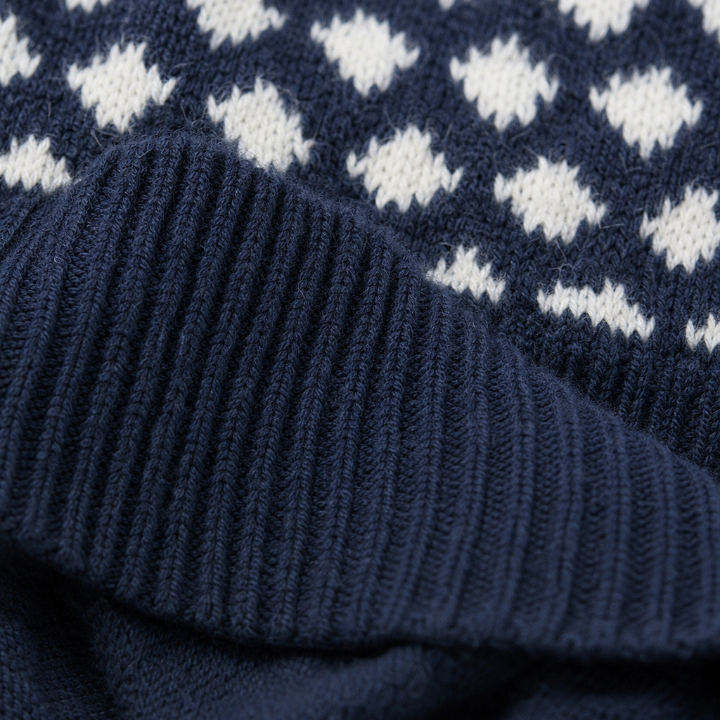 Christmas Jumper Reindeer Knit Navy Navy – Fabric and Detail Close-Up
