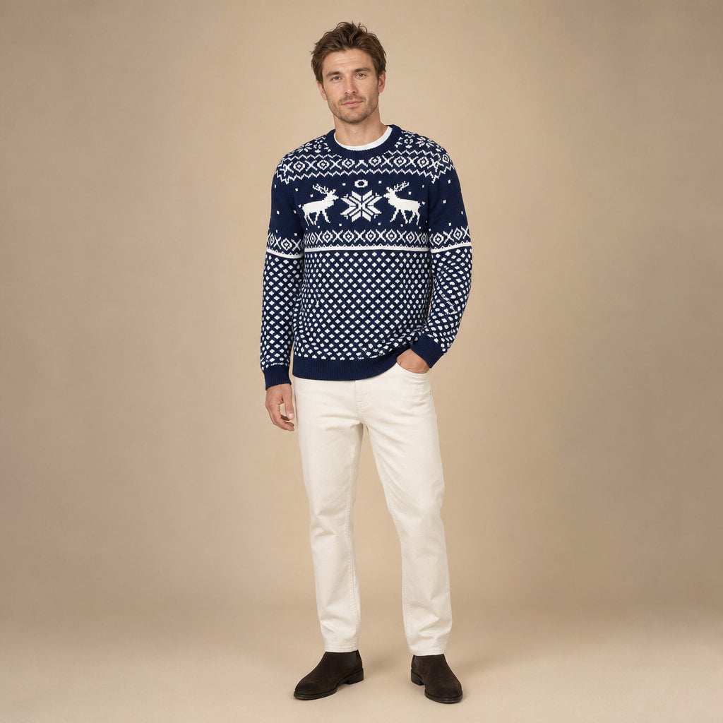 Christmas Jumper Reindeer Knit Navy Navy – Full Look