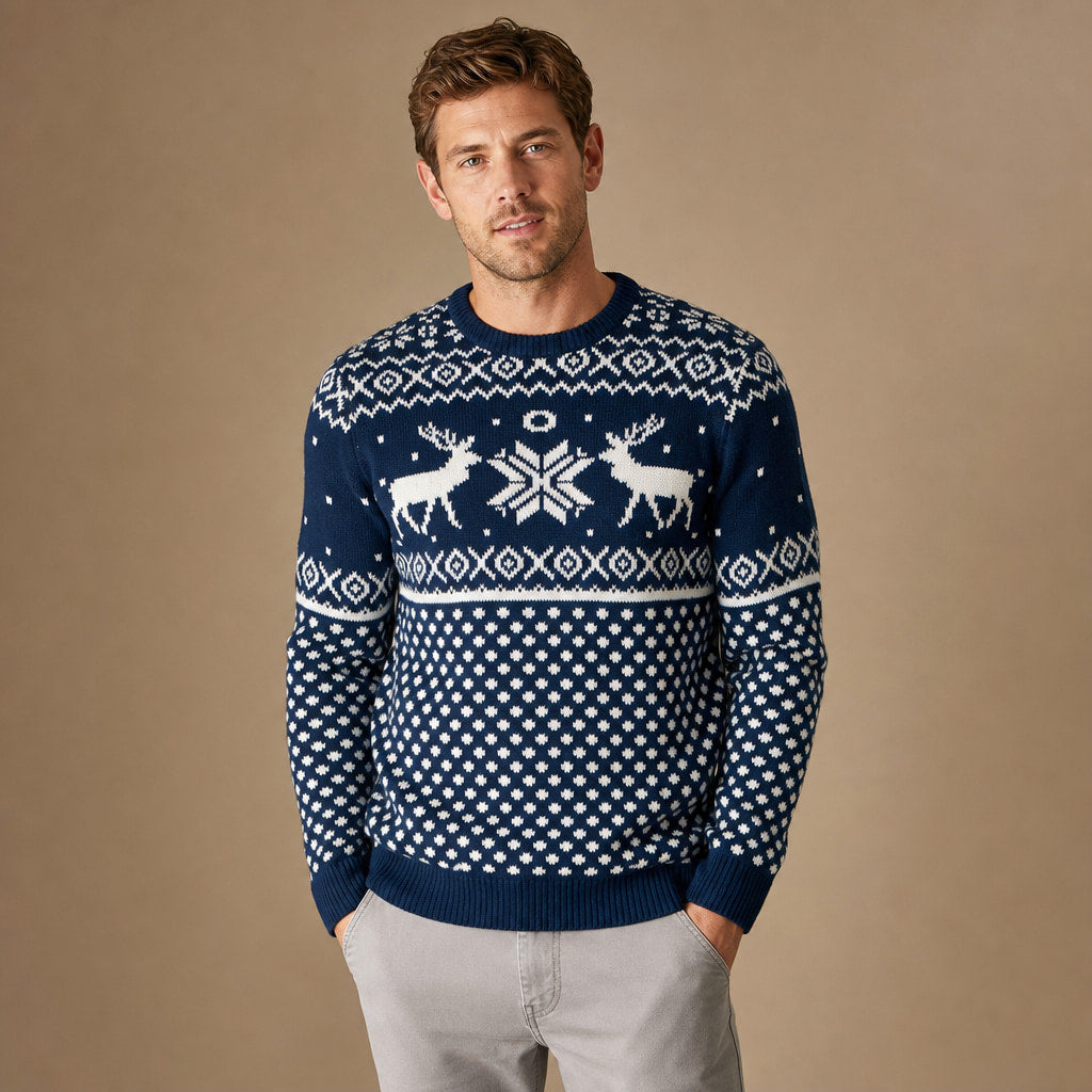 Christmas Jumper Reindeer Knit Navy Navy – Product Photo