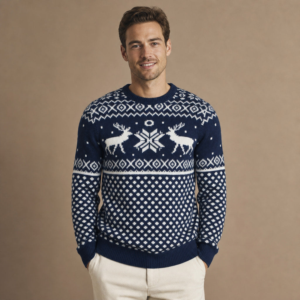 Christmas Jumper Reindeer Knit Navy in Navy – Tomosino Premium Menswear