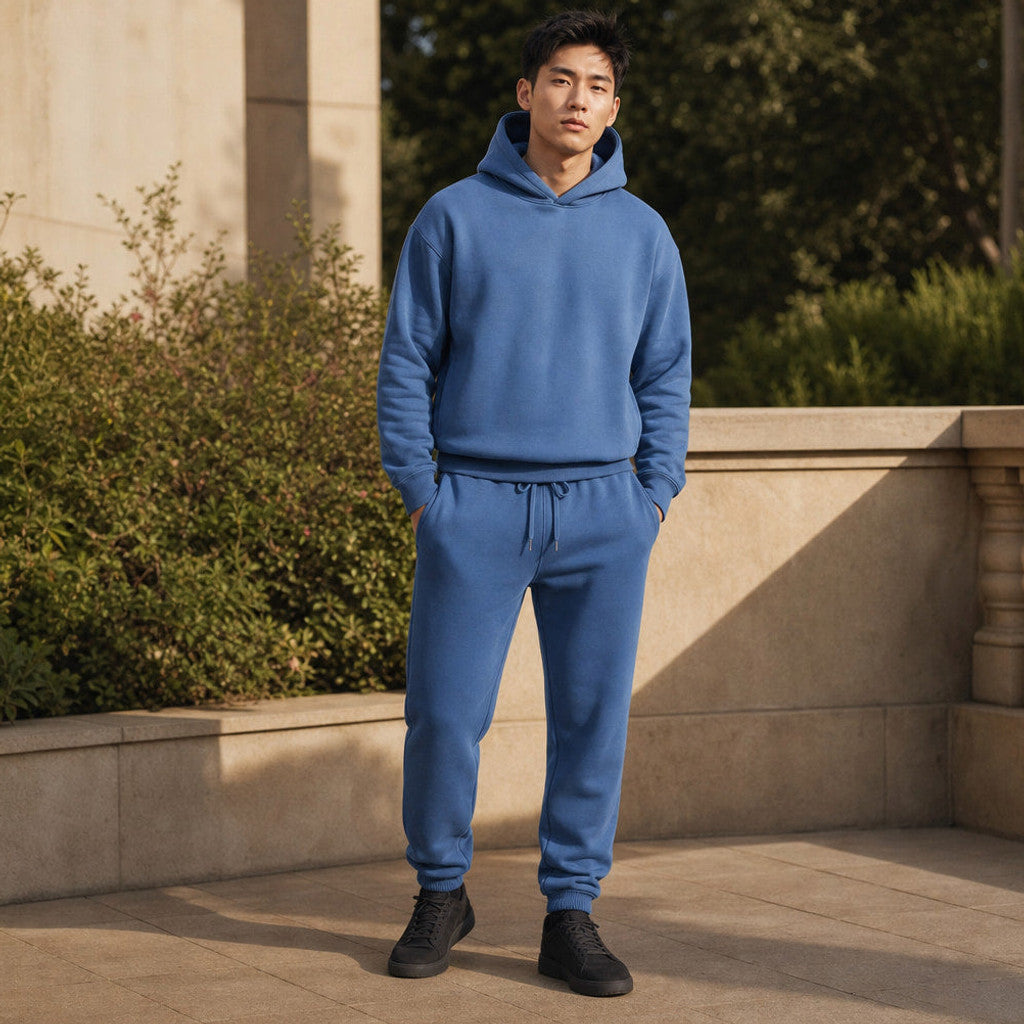 Draxon | Hoodie and Jogger Set Tapered Leg Blue – Styled Editorial Shot