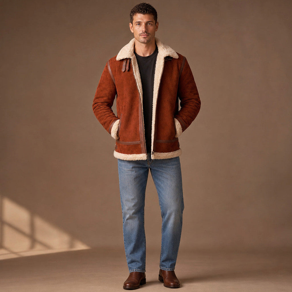Draymont | Aviator Jacket Shearling Suede Brown Brown – Full Look