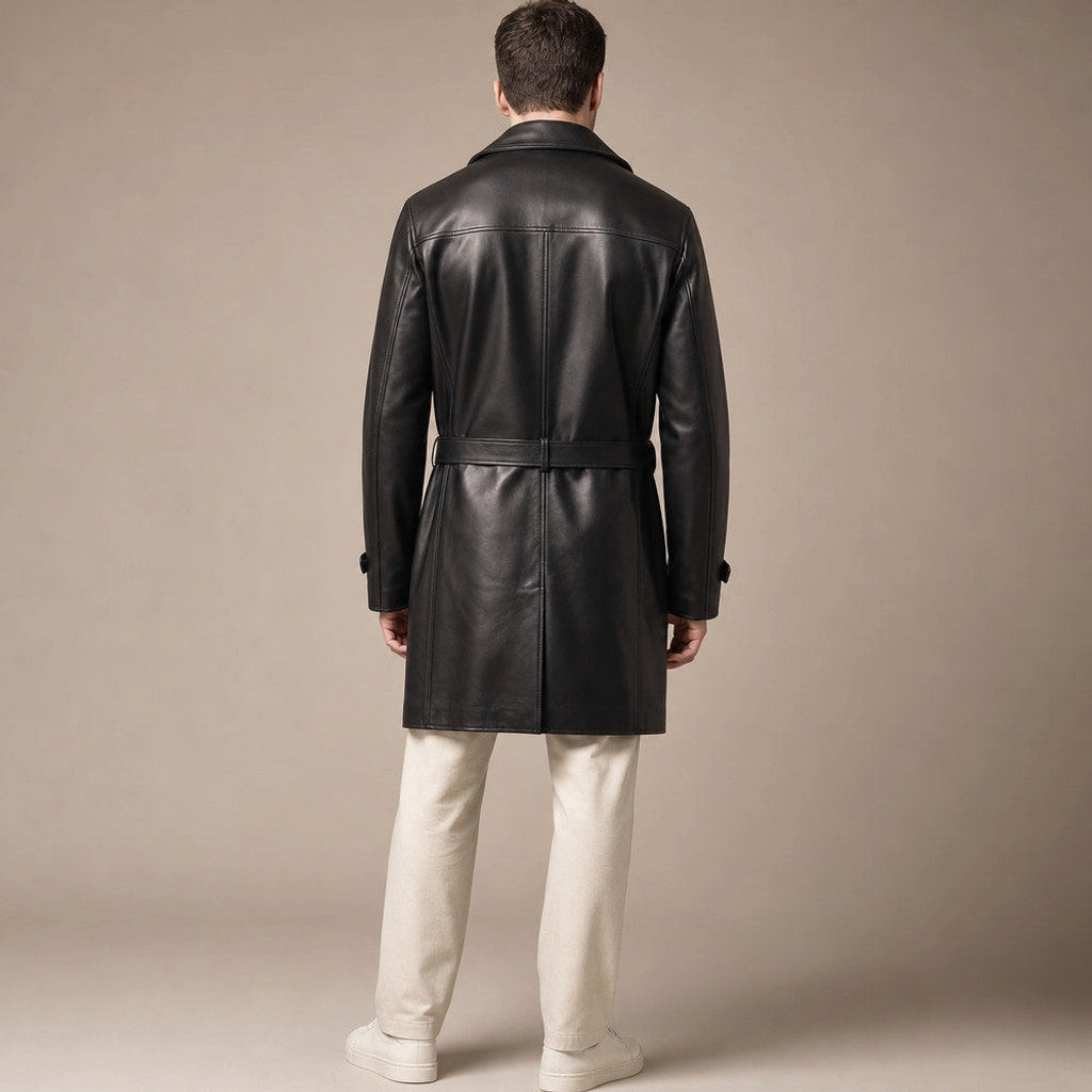 Draymore | Leather Trench Coat Belted Black Black – Full Look