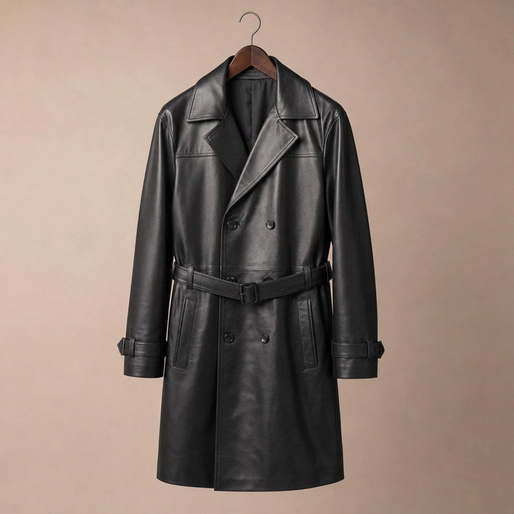 Draymore | Leather Trench Coat Belted Black Black – Product Photo