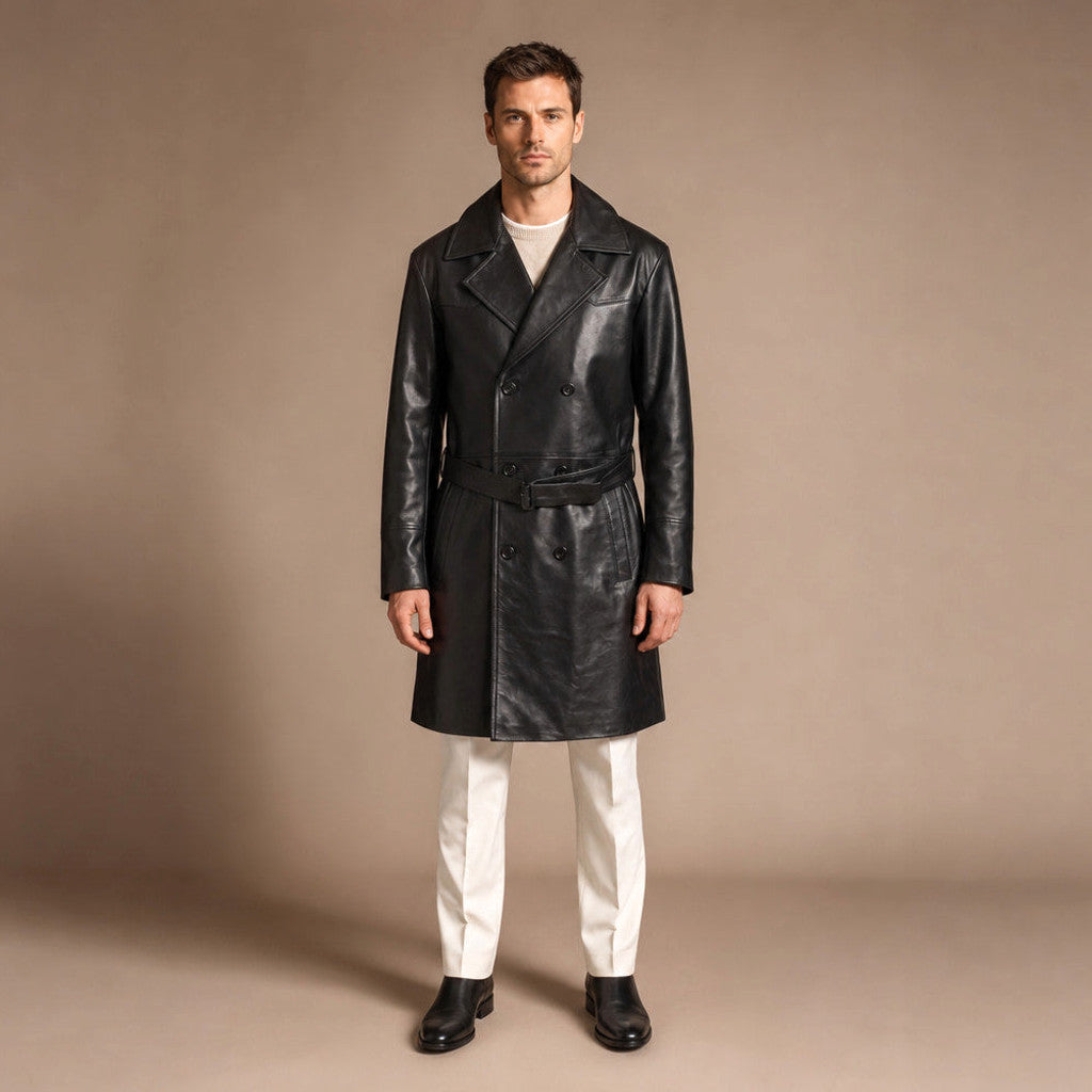 Draymore | Leather Trench Coat Belted Black in Black – Premium Editorial