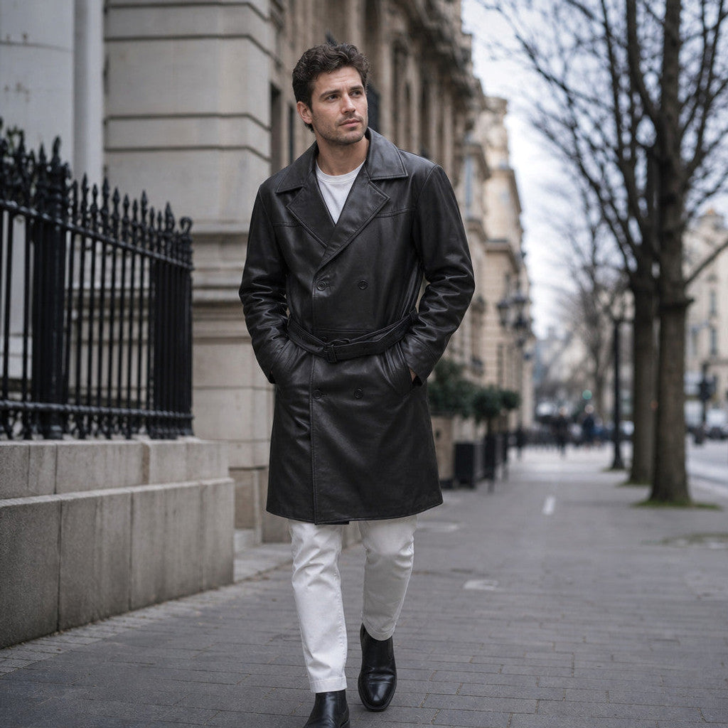 Draymore | Leather Trench Coat Belted Black Black – Styled Editorial Shot