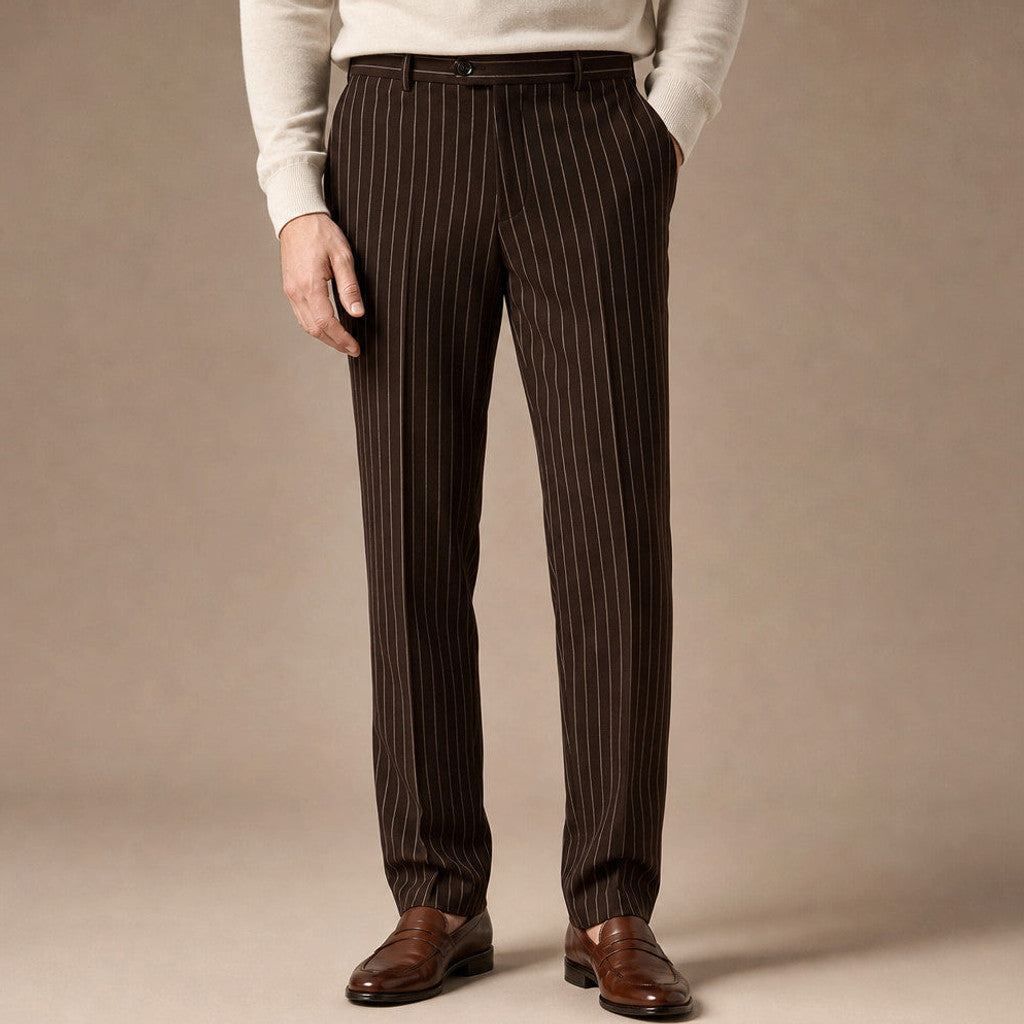 Drexo | Dress Pants Striped Slim Fit in Brown – Premium Editorial