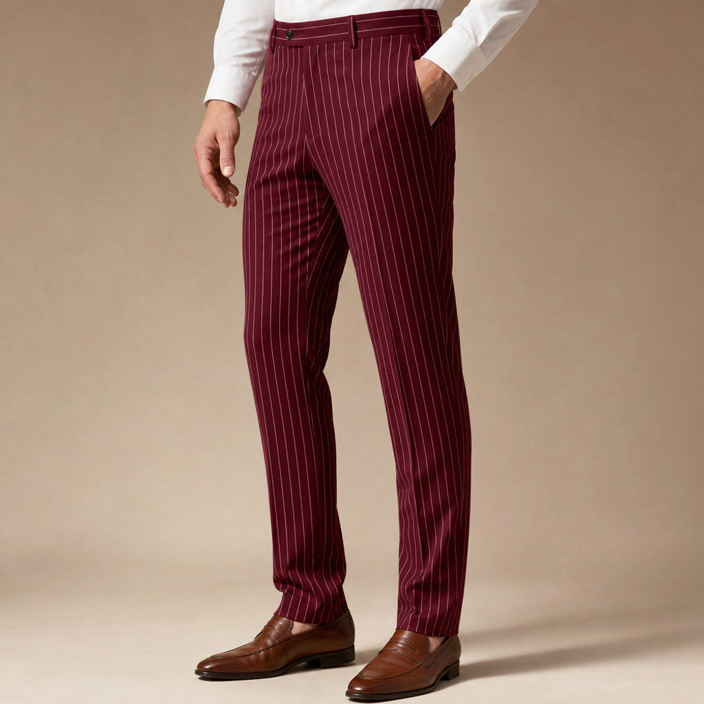 Drexo | Dress Pants Striped Slim Fit Burgundy – Side Angle View