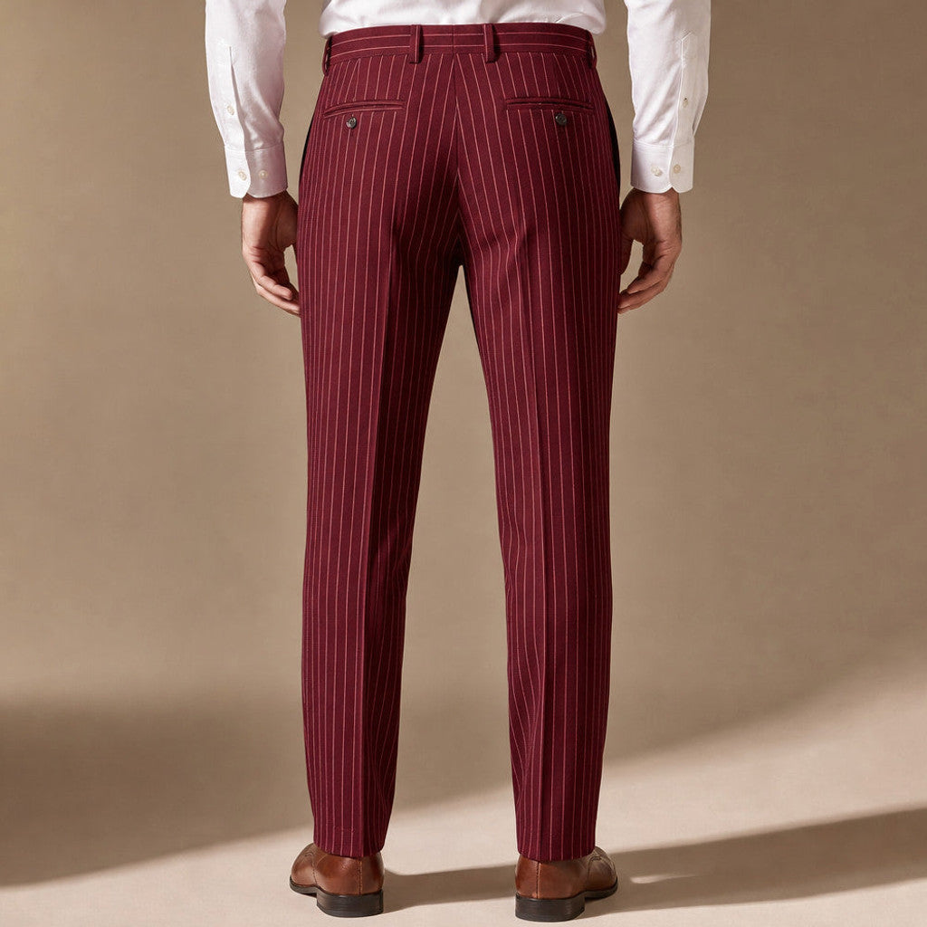 Drexo | Dress Pants Striped Slim Fit Burgundy – Full Look
