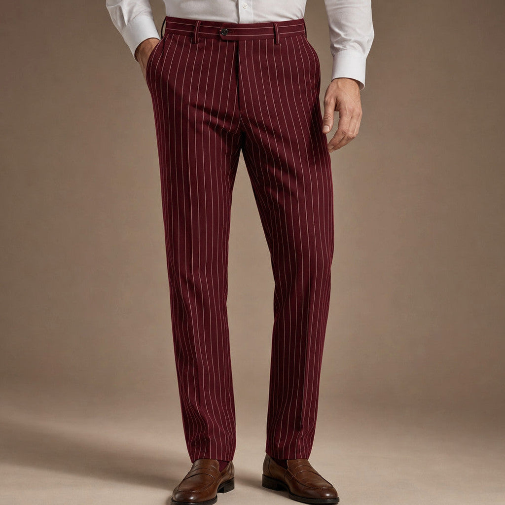 Drexo | Dress Pants Striped Slim Fit Burgundy – Product Photo